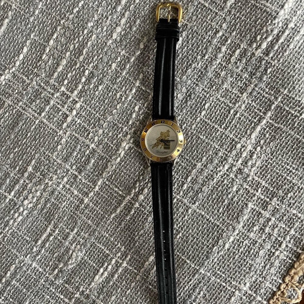 Wrangler Black and Gold Watch with barrel racing Horse Design